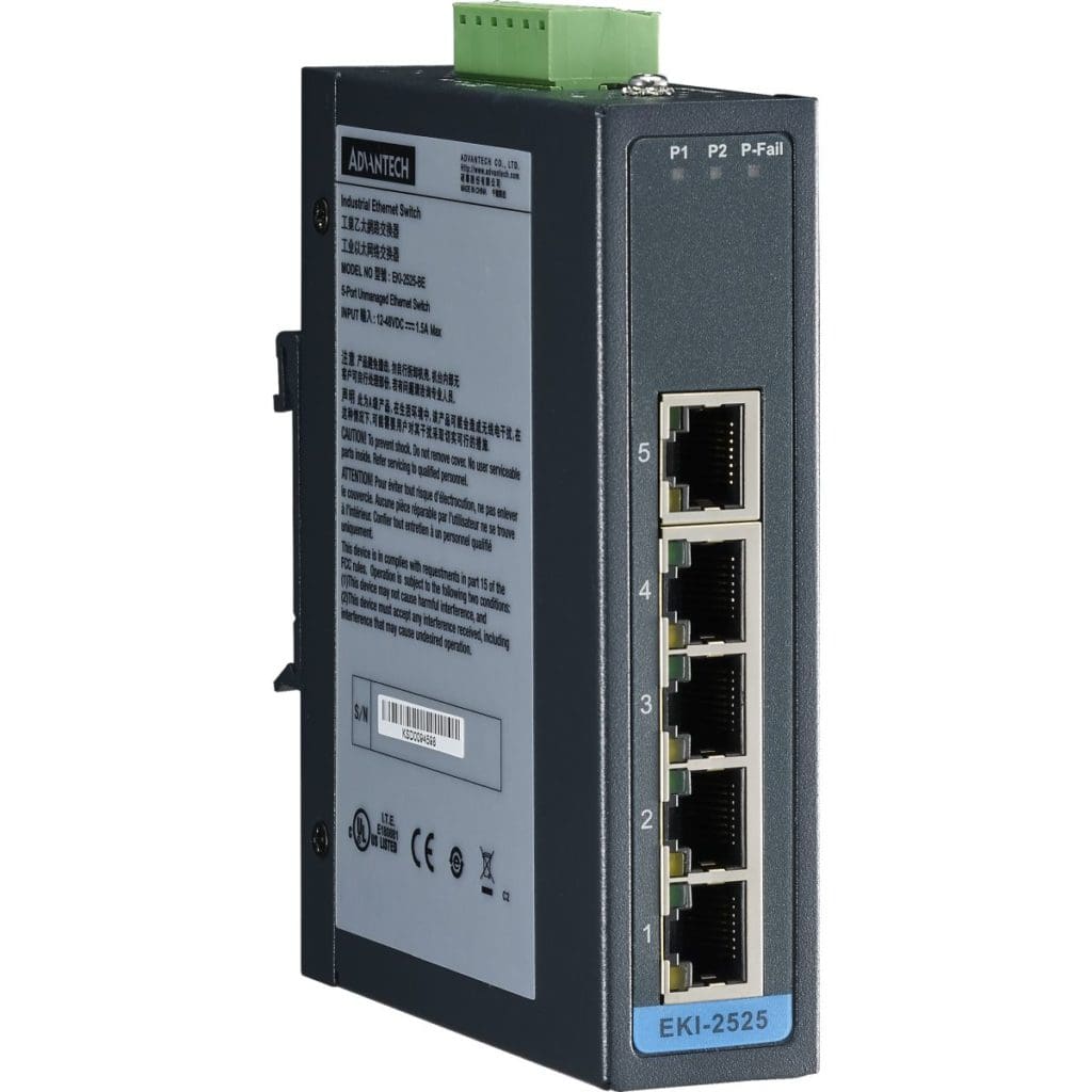 Seitenansicht des EKI-2525 Unmanaged Industrie Switch von Advantech